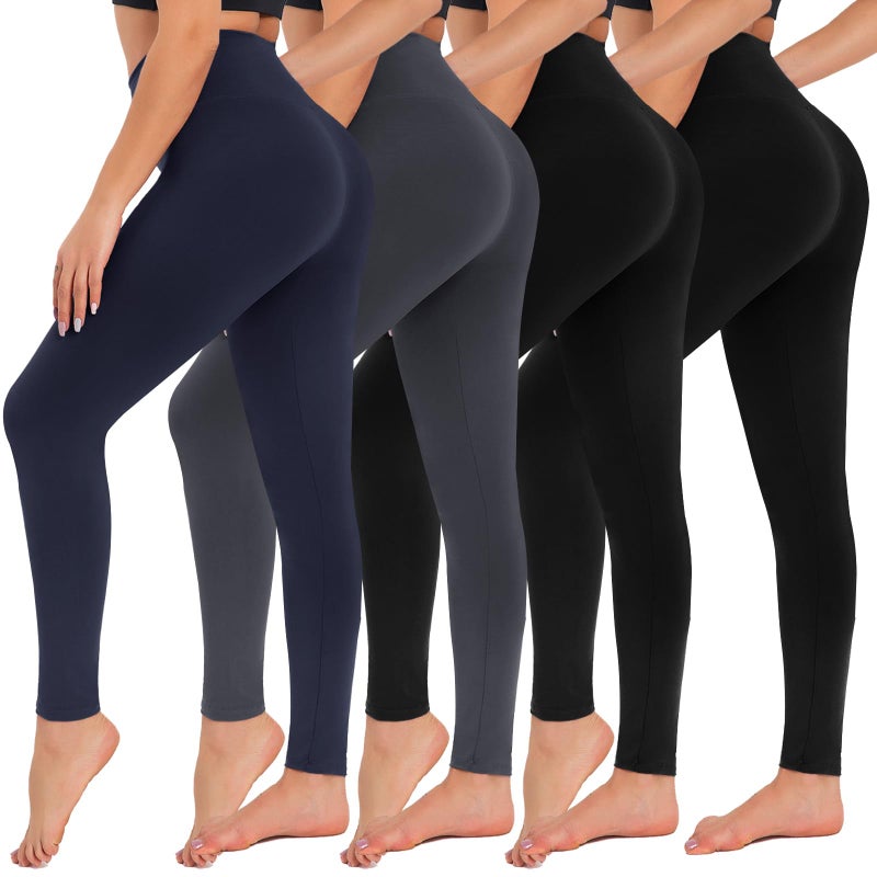 CAMPSNAIL 4 Pack Leggings for Women - High Waisted Tummy Control Yoga Pants for Workout Gym Black Leggings Plus Size Dance - Image 1